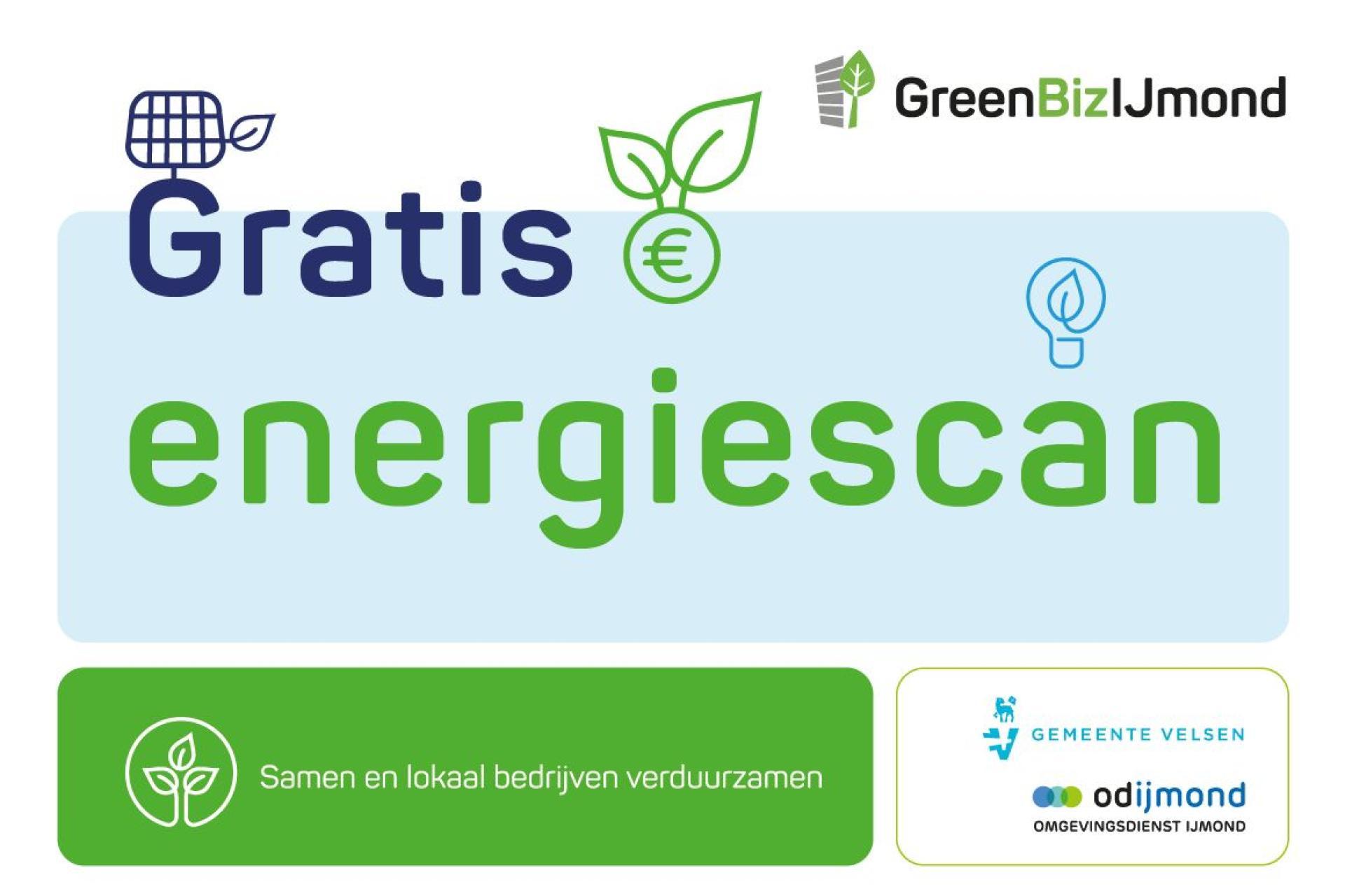 Afbeelding met de woorden: gratis energiescan, samen en lokaal bedrijven verduurzamen